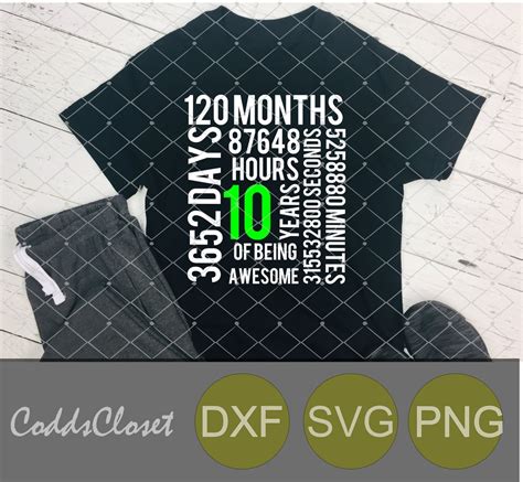 10 Years Svg 120 Months Svg Birthday Svg Dxf Png Birthday Age Etsy