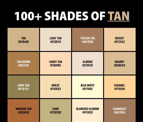 100 Shades Of Tan Color Names Hex Rgb Cmyk Codes Creativebooster