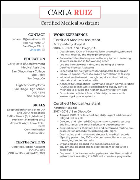11 Medical Assistant Resume Samples For 2025