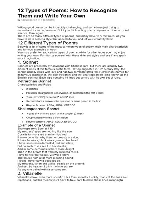 12 Types Of Poems How To Recognize Them And Write Your Own Tck
