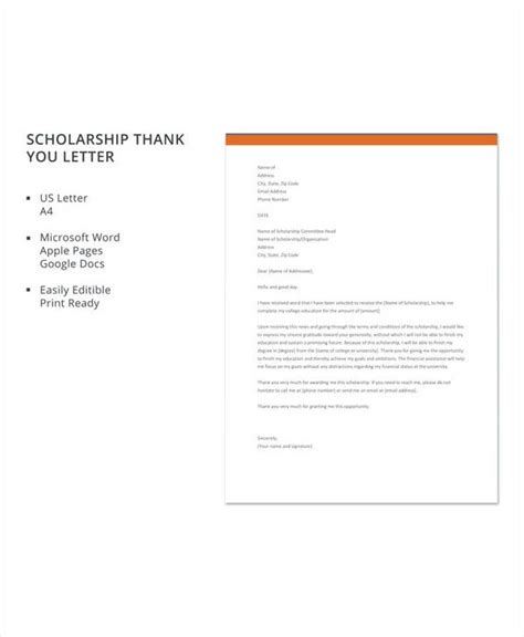 13 Sample Scholarship Thank You Letters Doc Pdf Sample Templates