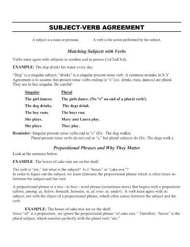 14 Subject Verb Agreement Examples