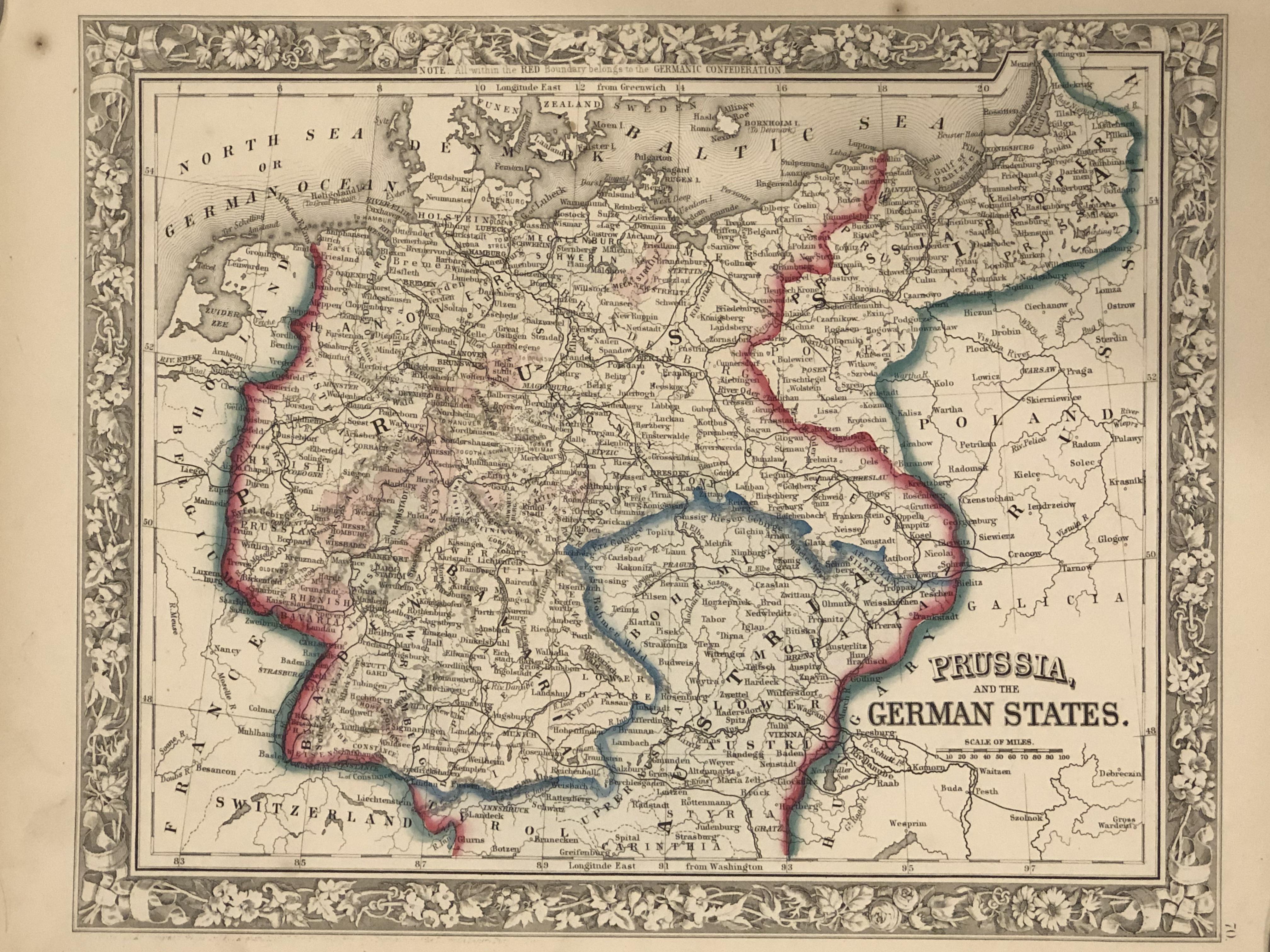 1860 Map Of Prussia The German States And Part Of Austria