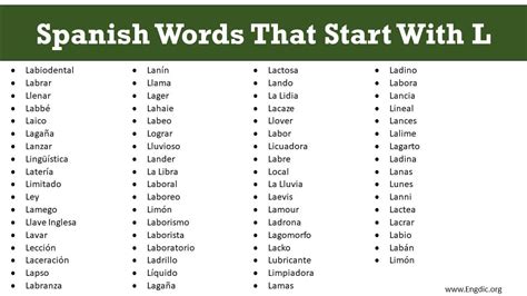 200 Spanish Words That Start With L Engdic