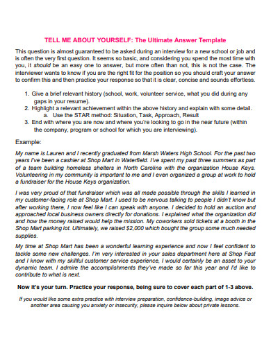 23 Tell Me About Yourself Answer Examples In Pdf Word Examples
