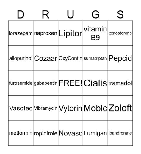 25 Meds From Ptcb S Top 200 Prescription Drugs List Bingo Card
