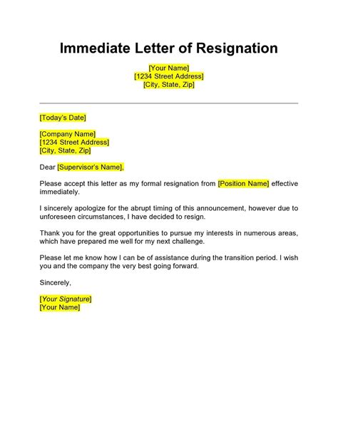 29 Immediate Resignation Letters Free Samples How To Write A