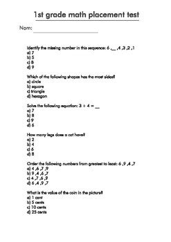 3Rd Grade Math Placement Test By Paschal Amize Tpt