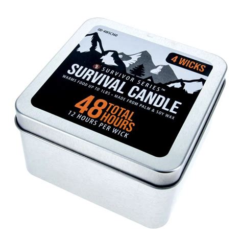 48 Hour Survival Candle 4 Wicks In Tin Box Burns 12 Hours Per Wick