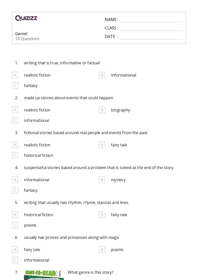 50 Realistic Fiction Worksheets For 1St Class On Quizizz Free