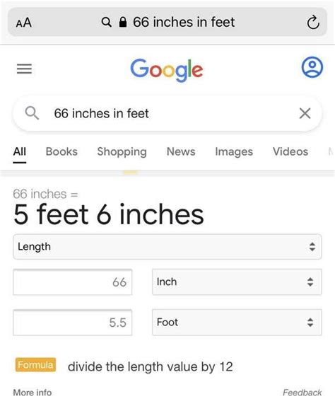 66 inches in feet conversion