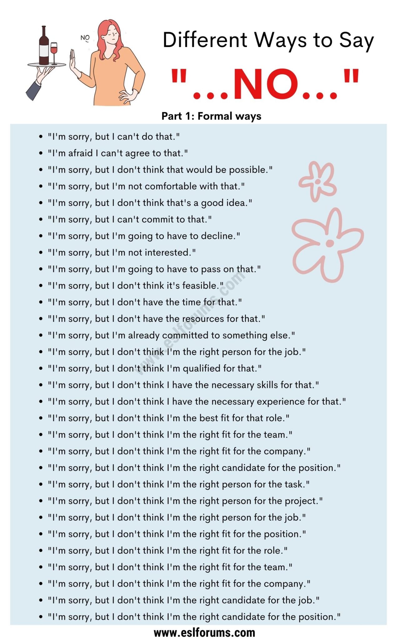70 Creative Ways To Say No Formal And Informal Esl Forums