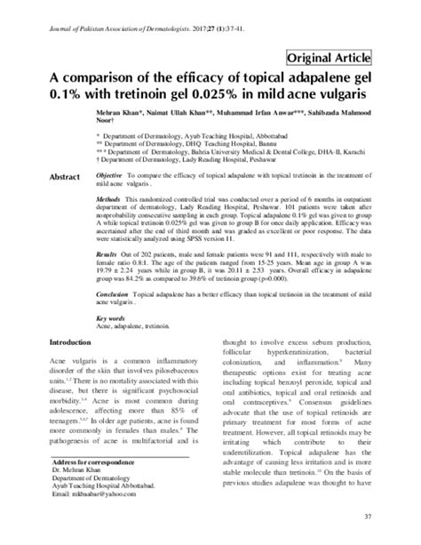 A Comparison Of The Efficacy And Tolerability Of Adapalene