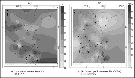 A Iso Temperature And B Geothermal Gradient Maps At 2000 M