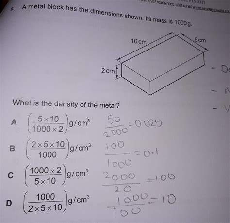 A Metal Block Has The Dimensions Shown Its Mass Is 1000G 5Cm 10 Cm 2