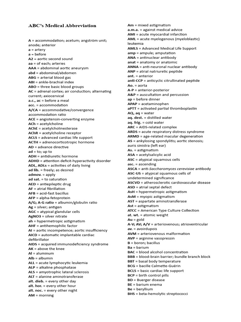 A.s.a Medical Abbreviation