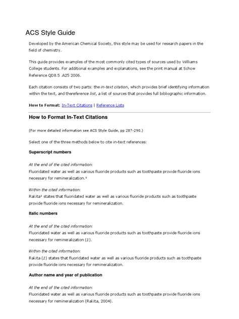 Acs Style Guide How To Format In Text Citations Pdf Citation