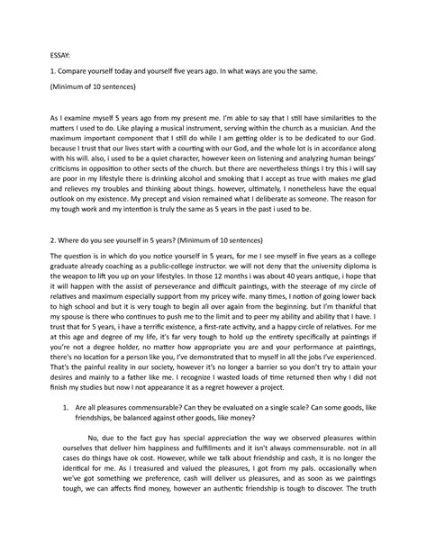 Act 6 Compare Yourself Today And Yourself Five Years Ago Essay