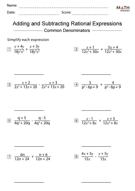 Adding And Subtracting Rational Expressions Worksheets Math Monks Worksheets Library