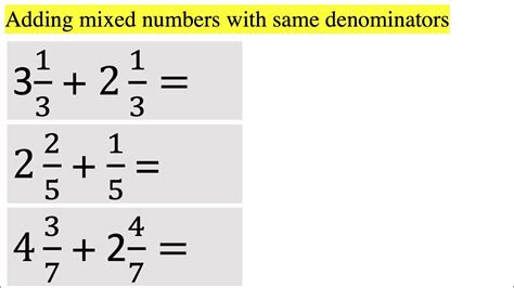 Adding Or Subtracting Mixed Numbers By Finding Common Denominators