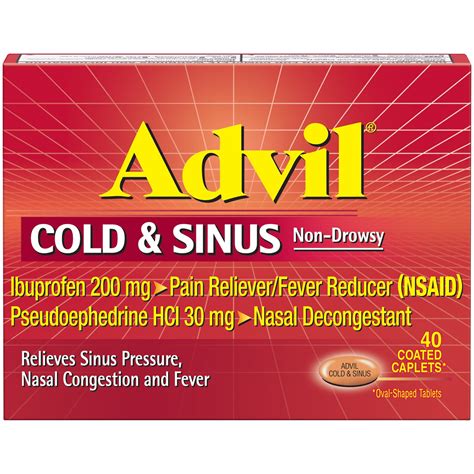 Advil Cold Sinus 40 Count Non Drowsy Pain Reliever Fever Reducer