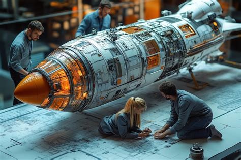 Aerospace Engineers Collaborating On A Spacecraft Design Premium Ai