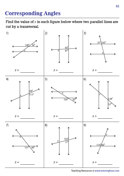 Alternate Interior Angles Worksheets