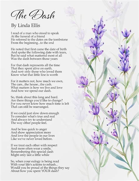 Amazon Com Ollins The Dash Poem Poster With Lavender Flowers Live