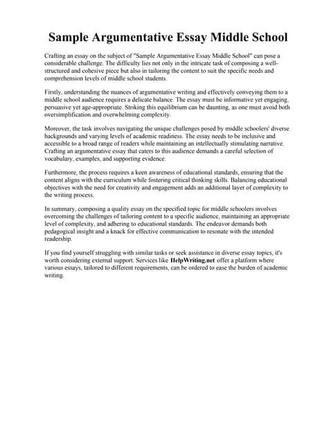 Argumentative Writing Middle School Good Argumentative Essay Examples