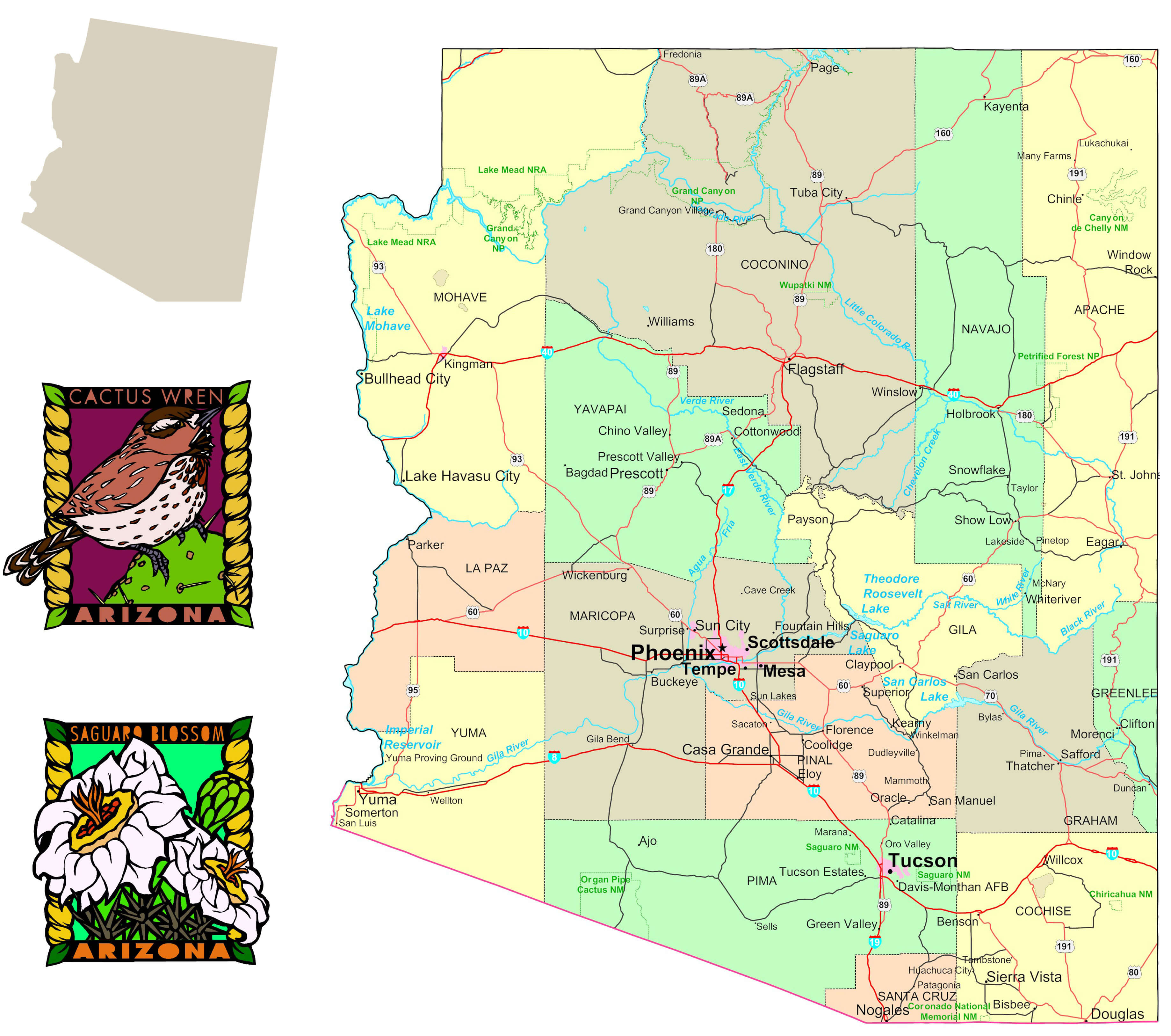 5 Arizona County Maps