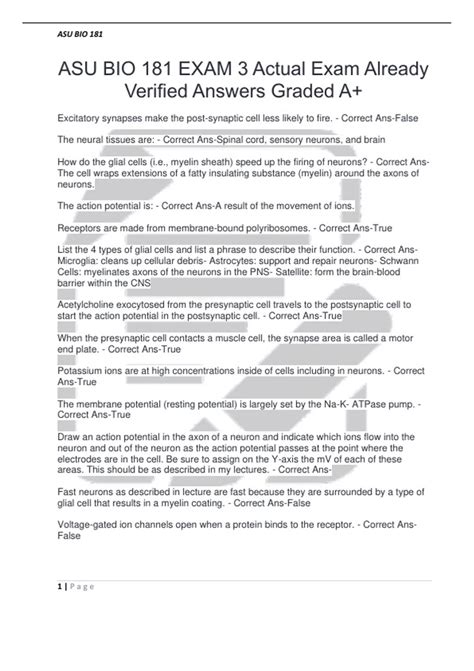 Asu Bio 181 Exam 3 Actual Exam Already Verified Answers Graded A