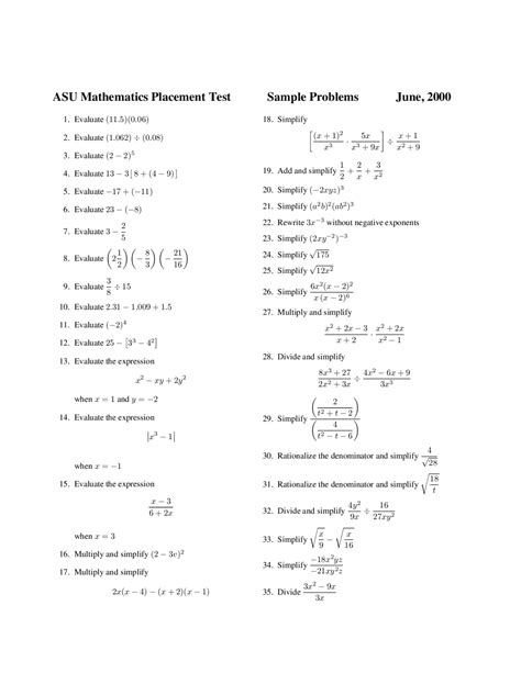 ASU Math Placement Test Guide