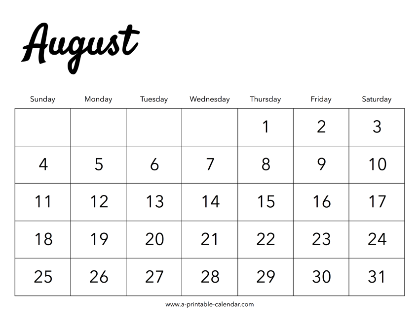 August 2024 Calendar Dates