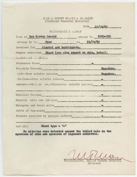 Autopsy Report For Lee Harvey Oswald By The Dallas County Medical