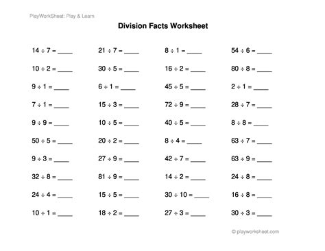 Basic Division Fact Worksheets