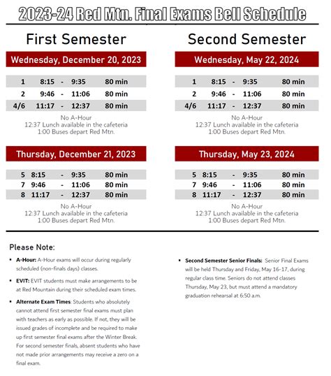 Bell Schedules Final Exam Week Bell Schedule