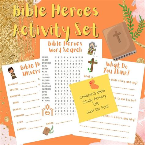 Bible Heroes Activity Printable Pages Set Of 3 Children S Etsy