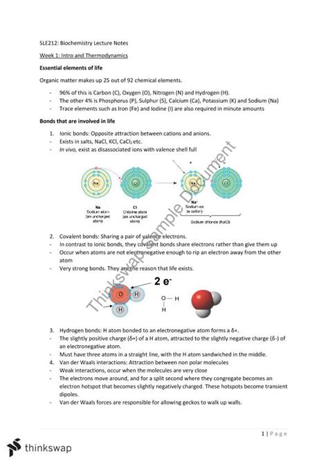 Biochemistry Lecture Notes Sle212 Biochemistry Deakin Thinkswap