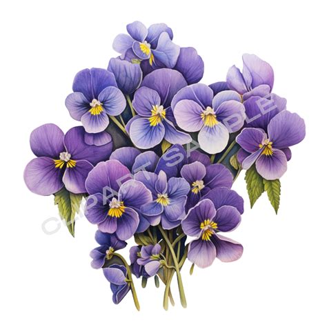 Birth Month February Watercolor Violets And Primroses Flowers Clipart