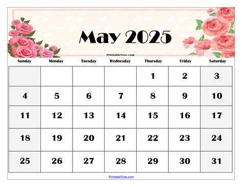 Blank Calendar 2025 Printable May Elyse R Rau