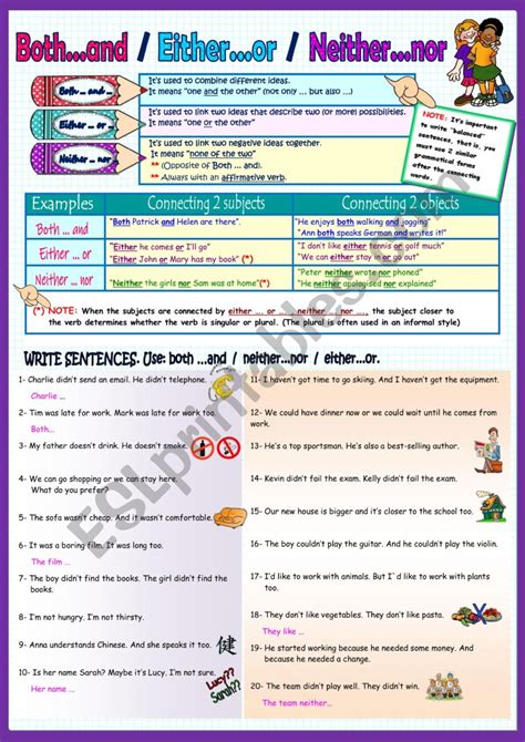 Both And Either Or Neither Nor Esl Worksheet By Asungilsanz