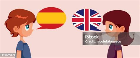 Boy Speaking Spanish Girl Speaking English Vector Illustration Stock