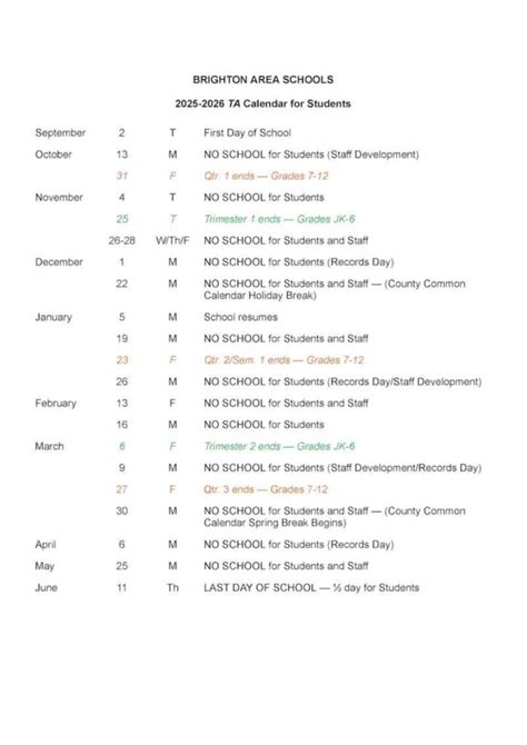 Brighton Michigan School Calendar 2025 2026 Adam Blake