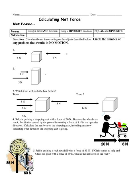 Calculate Net Force Worksheet Printable And Enjoyable Learning
