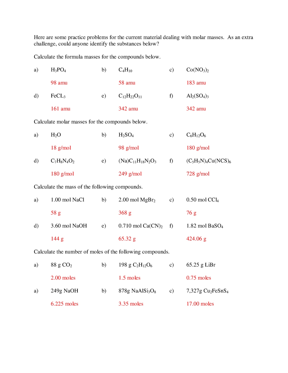 Calculate The Molar Masses Of H2 O2 Cl2 Co2 Ch4 Ncert Pg 40