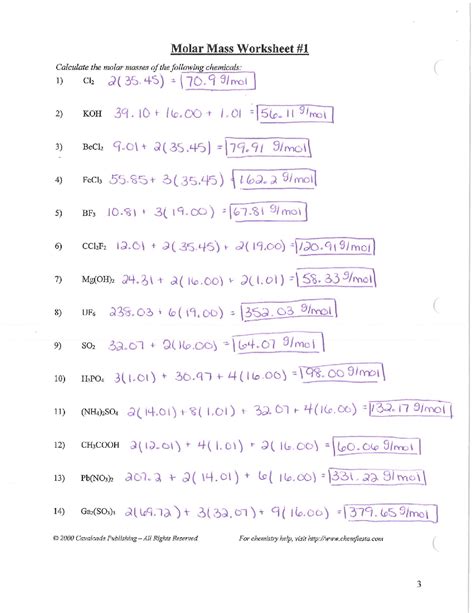 Calculating Molecular Mass Worksheet Calculating Molar Mass