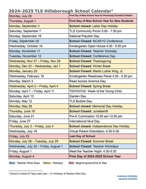 Calendar Hillsborough The Little School