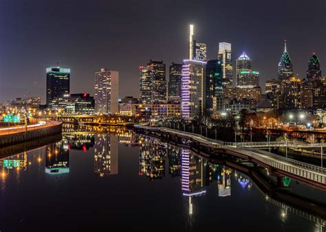 Calm Night On The South Street Bridge Philadelphia