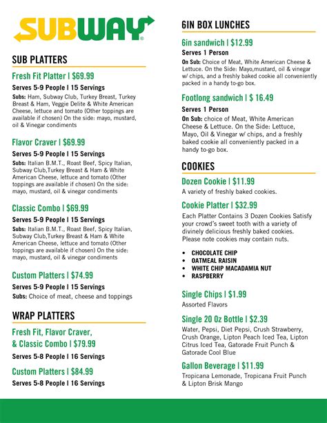 Catering Menu Subway Com New Zealand English