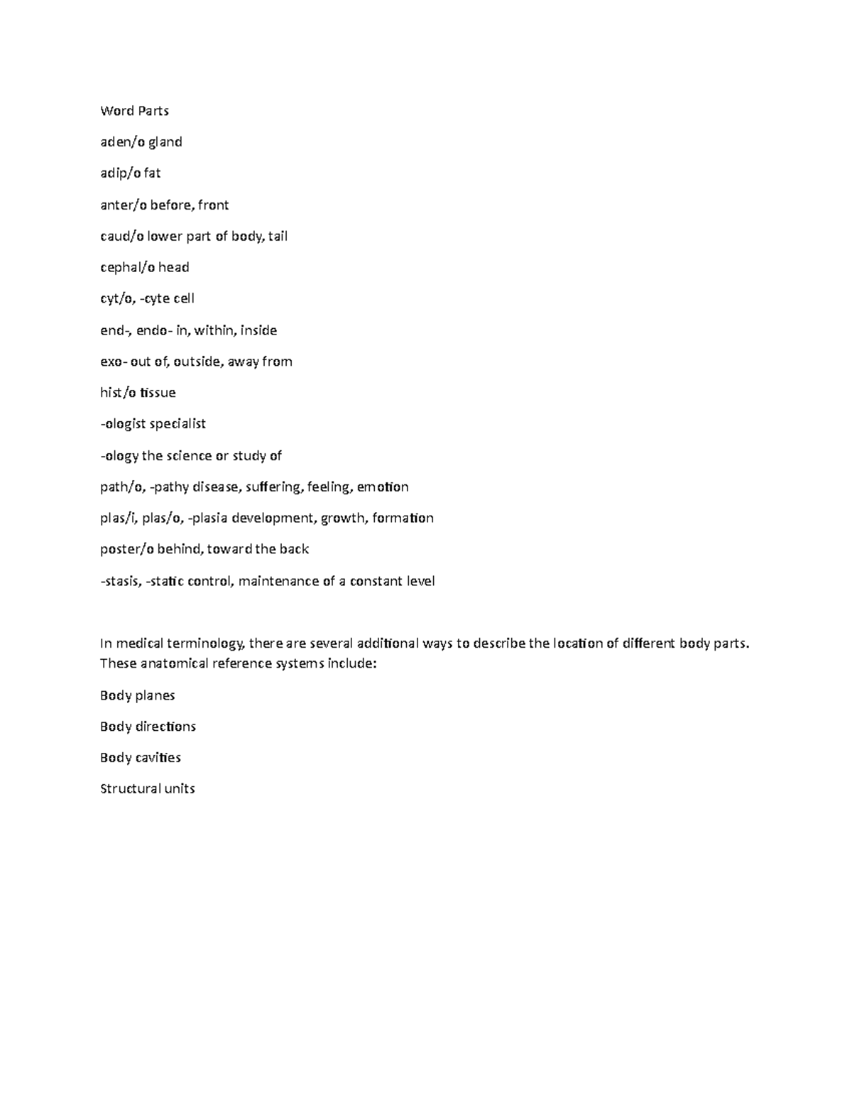 Chapter 2 Medical Term The Body Structure Word Parts Aden O Gland
